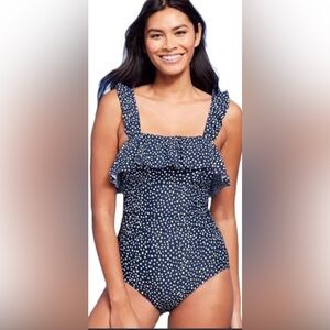 Kona Sol Navy blue Polka Dot one piece women’s bathing suit Size small